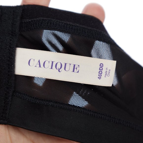 Cacique Lightly Lined Full Coverage T-Shirt Bra Black Lace Print Underwire 46DDD - Picture 7 of 9